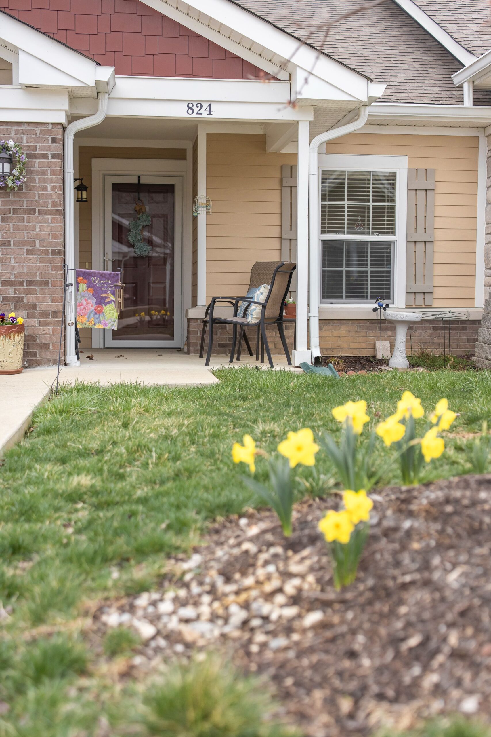 This is a senior living residence with a garden view