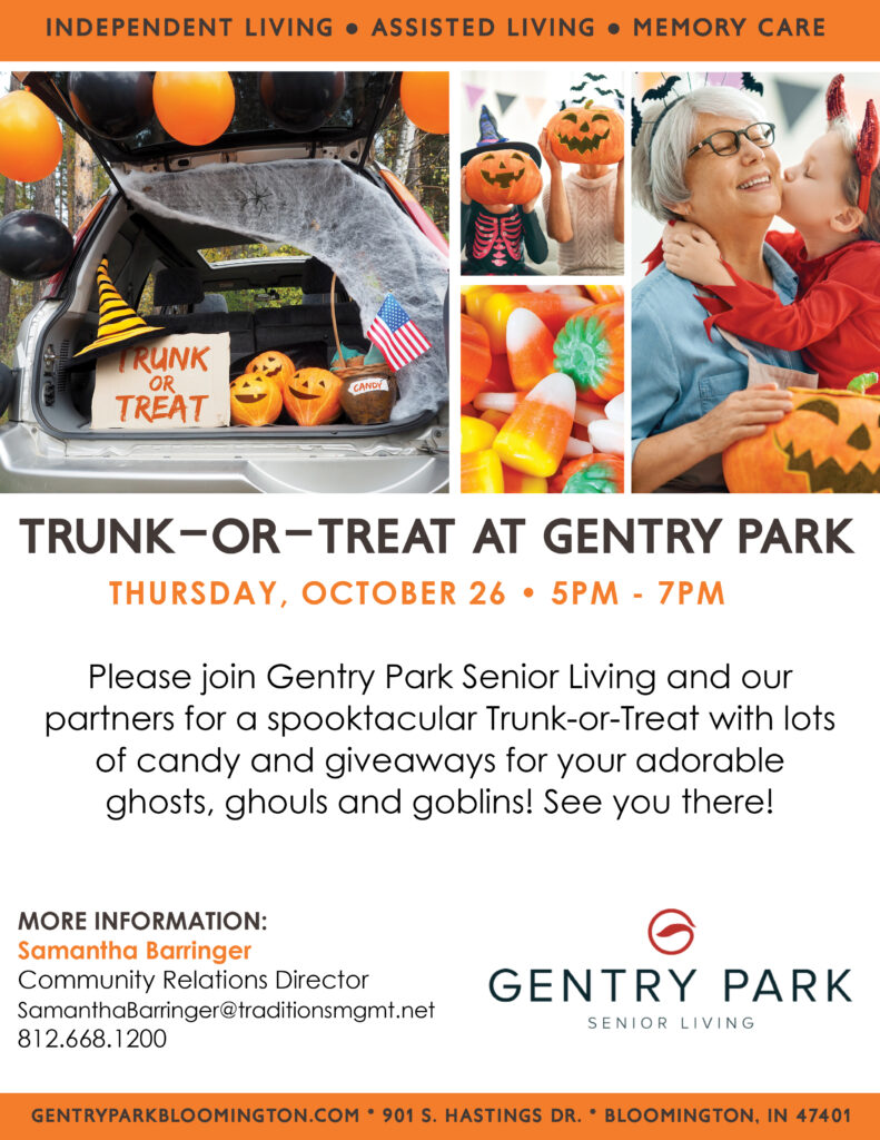 This is a flyer for the Gentry Park Trunk or Treat event on October 26