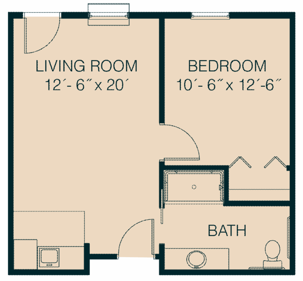 Assisted Living 1 Bedroom Floor Plan - Kirkwood Model