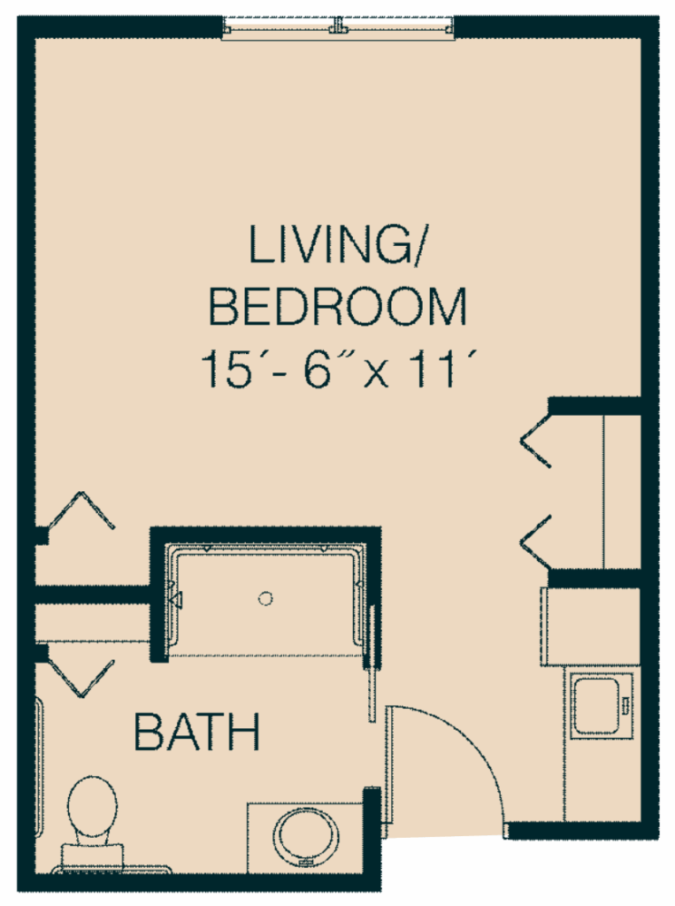 Assisted Living Studio Floor Plan - Walnut Model